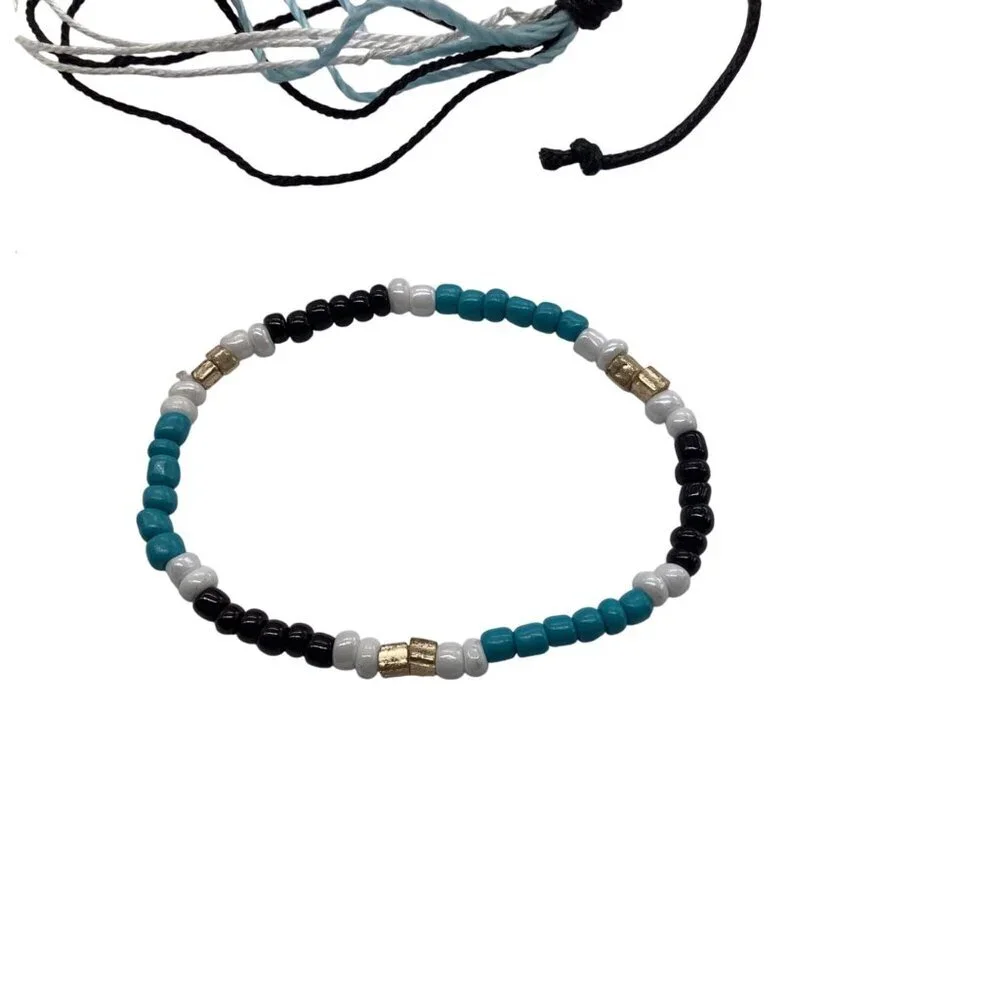 Set Of 5 Adjustable Handmade Beaded &‎ Woven Bracelets With Gold Accents